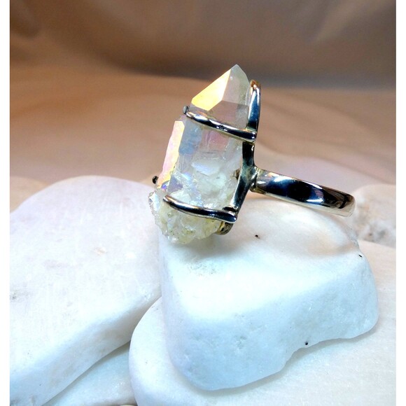 Angel Aura Druzy Quartz Cluster Sterling Silver Ring Sz  8  OOAK Handmade - Picture 5 of 9